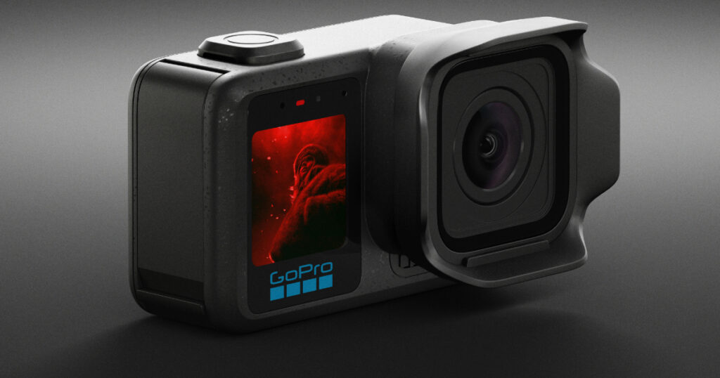 A detailed shot of the side of the device where the GoPro Mission 1 features integrated cooling vents for 8K recording.