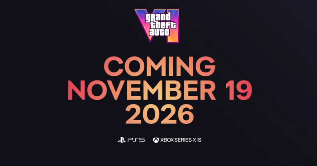 A promotional graphic confirming the GTA 6 launch date of November 19, 2026.