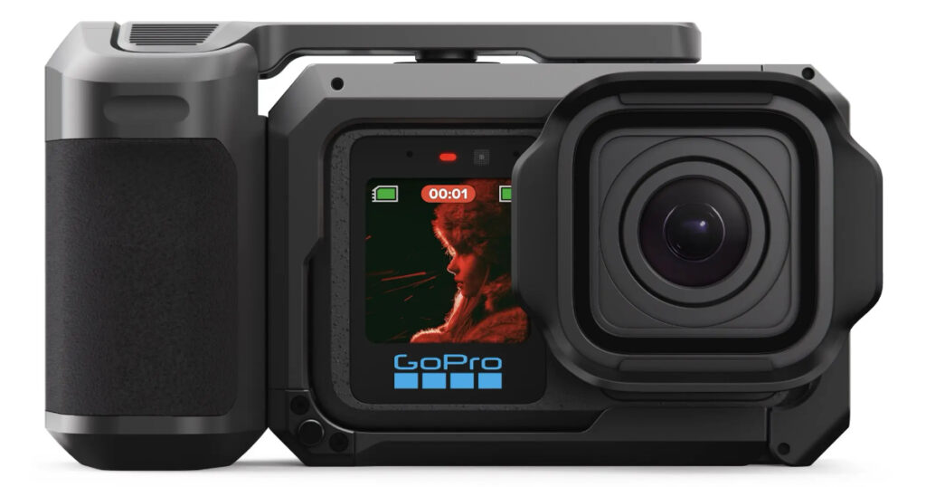 A close up showing how the GoPro Mission 1 features a massive lens and 1-inch sensor housing.