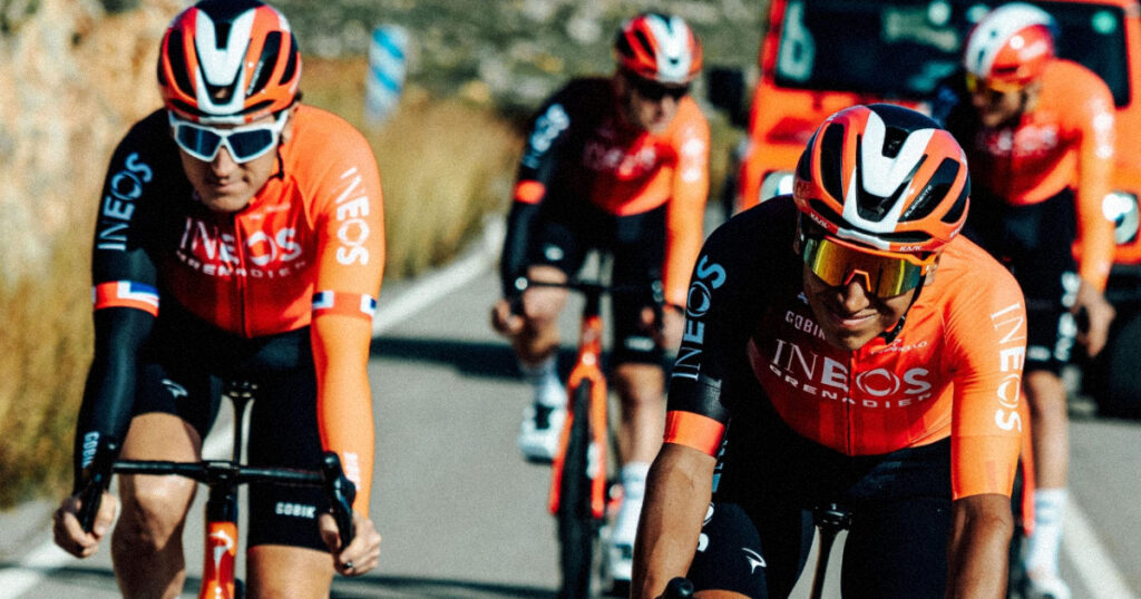 A professional rider testing sensors as part of the Ineos cycling AI partnership.