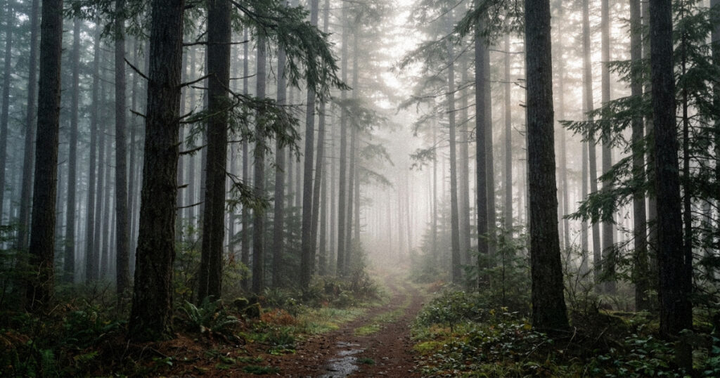 A misty morning forest scene generated using game changing nature prompts