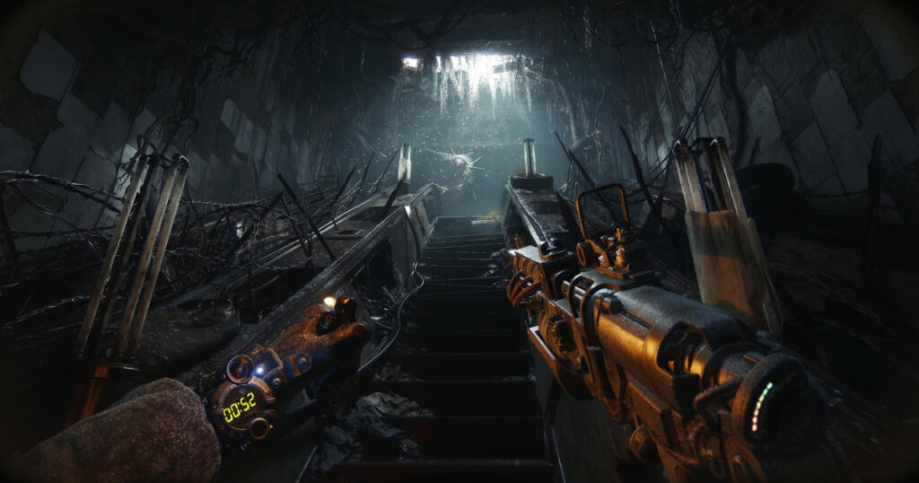 A terrifying Nosalis mutant attacks the player in a high-intensity scene from the Metro 2039 news gameplay.