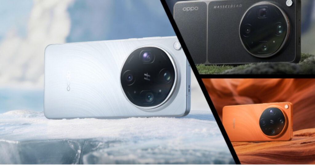 The Oppo Find X9 Ultra in Polar Glacier finish highlighting its massive quad-camera island and sleek glass body.