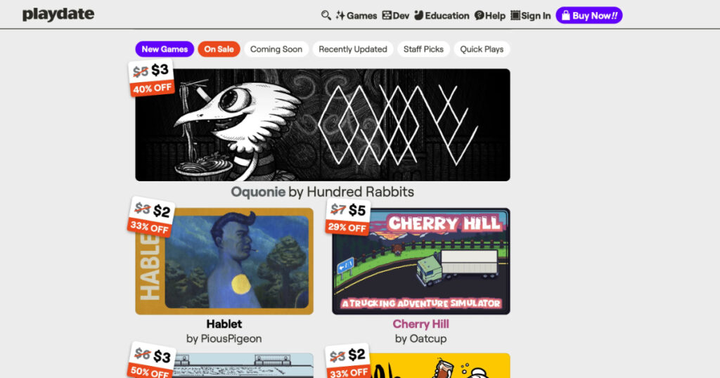 The digital storefront on the device which is now subject to the Playdate AI game ban for all new submissions.
