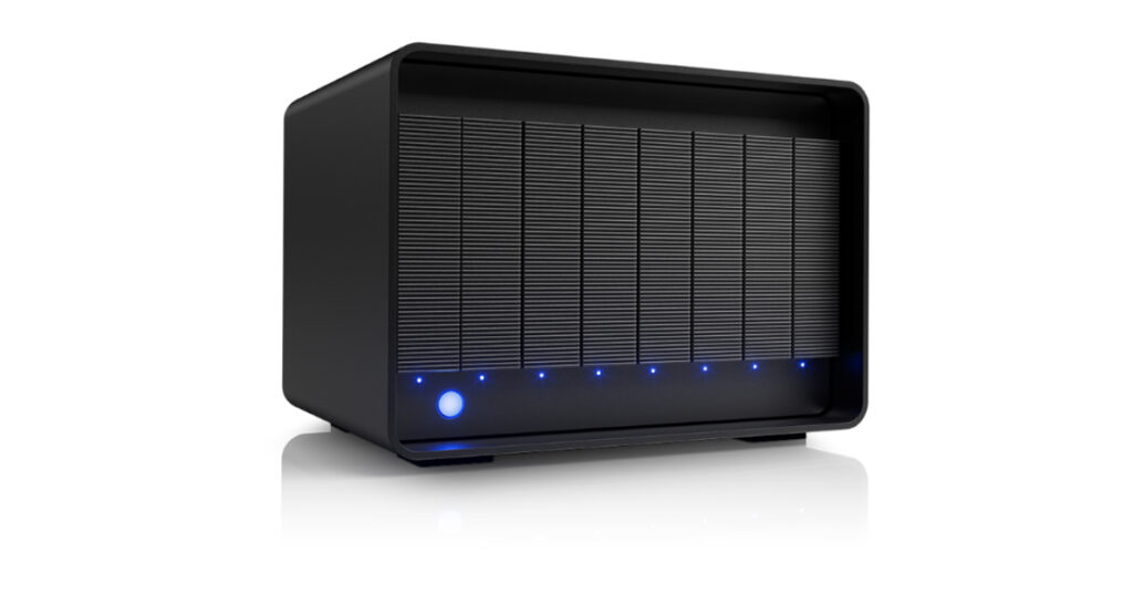 LaCie 8big Pro5 professional multi-bay RAID storage with Thunderbolt 5 for 8K video editing.