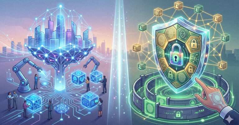 A conceptual image representing the balance between the future of AI agents and digital privacy protections.