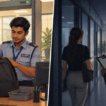 Illustration comparing legitimate security checks with intrusive employee surveillance