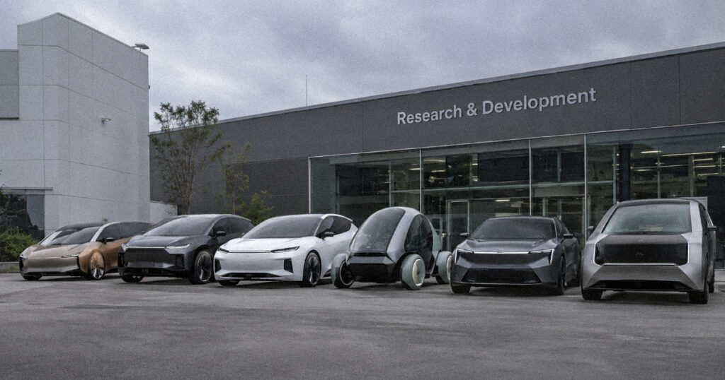 Various electric vehicle prototypes representing global competition in solid-state battery development