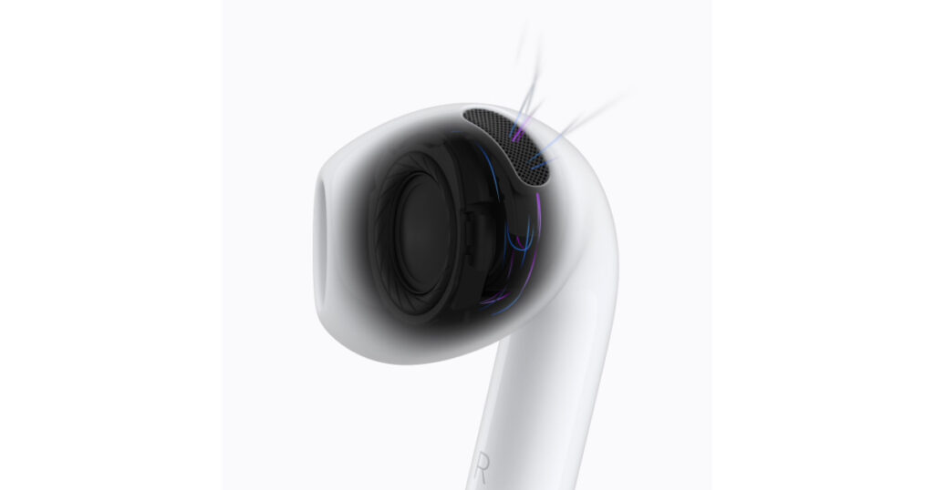 Close-up of AirPods 5 showing improved sound quality design