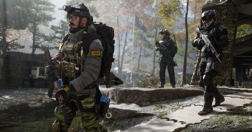 Squad of soldiers rushing toward a military transport helicopter above a ruined city, representing Modern Warfare 4 DMZ